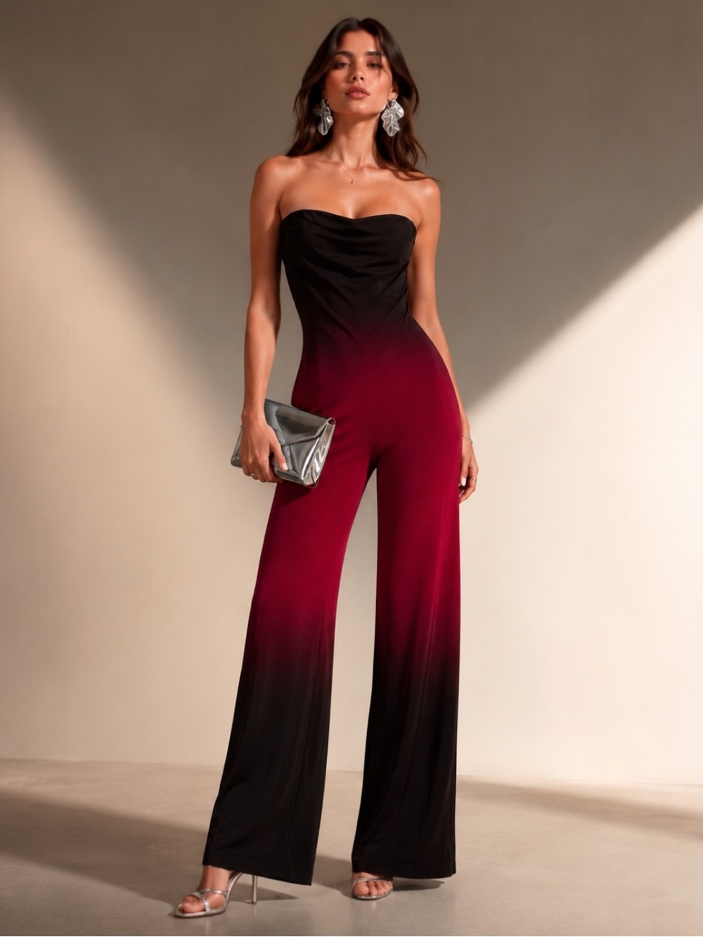 Fashion Nova Strapless Ombre Wide Leg Jumpsuit Women’s Large Maximalist Glamour